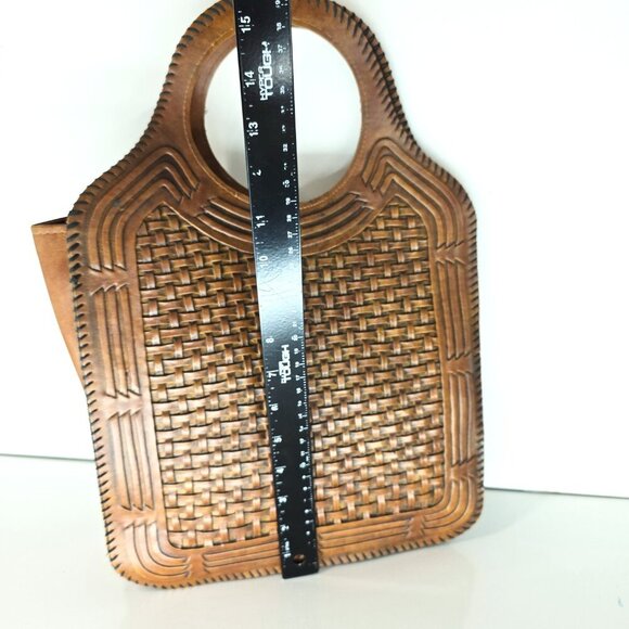 Vintage 70 Faux Tooled Leather Cognac Brown Boho Purse Handbag - Picture 5 of 7